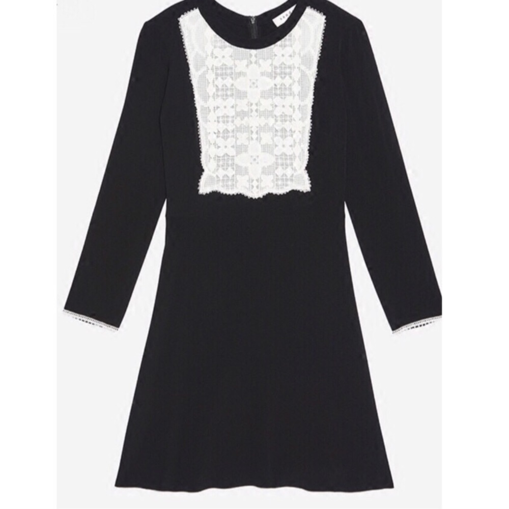 SANDRO SIERA EMBROIDERED CREPE DRESS IN BLACK M - Picture 5 of 8